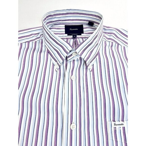 Faconnable Classique Size XL Mens White Blue Purple Stripe Button Down Shirt - Picture 1 of 12